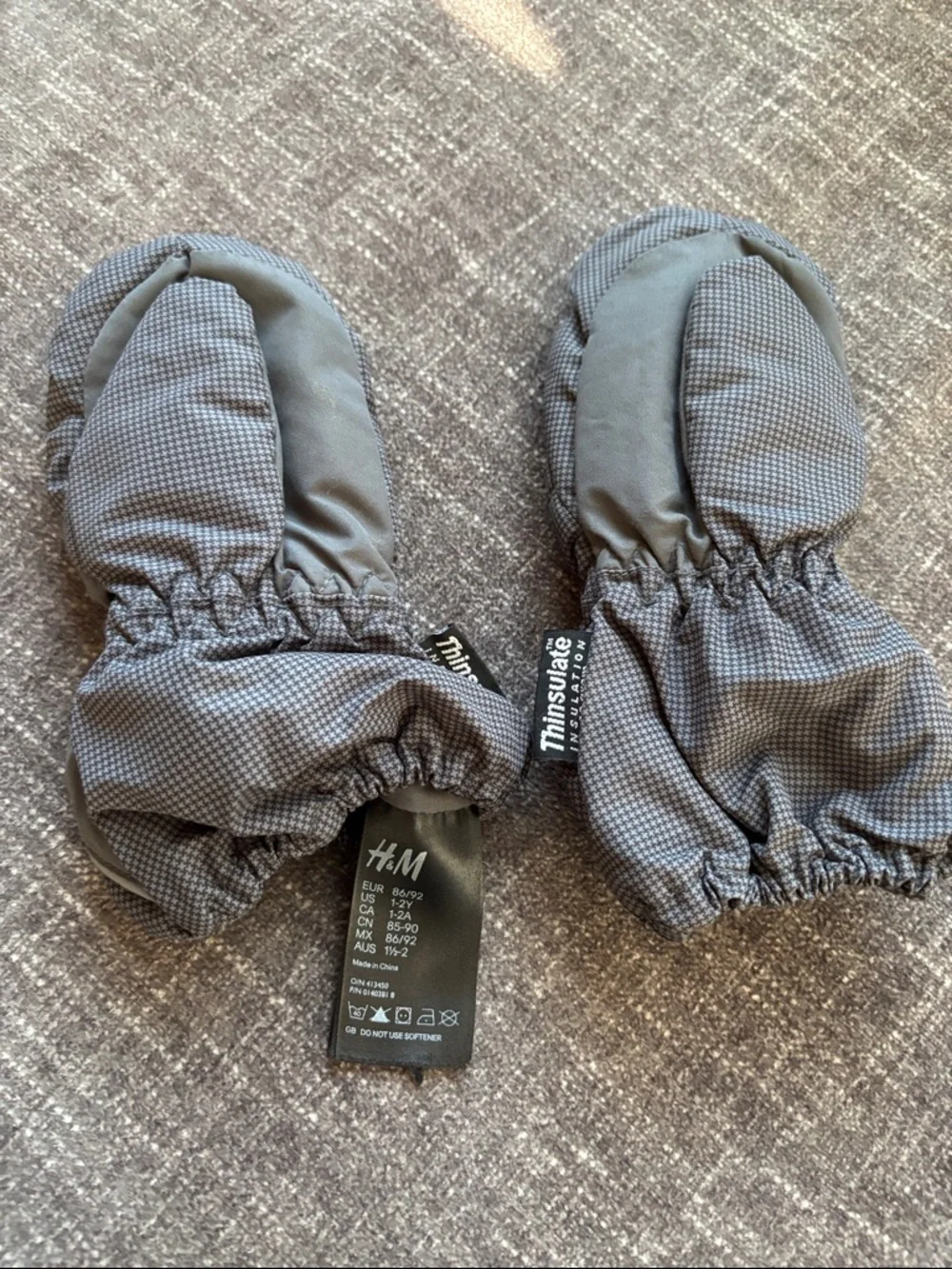 Gray Baby/Toddler Mittens - Warm Winter Gloves Size 1-2Y